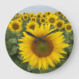 Redondo Grande Reloj de cosecha de campo de girasol amarillo