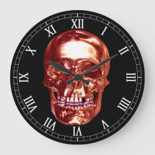 Redondo Grande Reloj de cráneo con cromo rojo y números romanos r