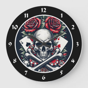Redondo Grande Reloj de cráneo de póquer