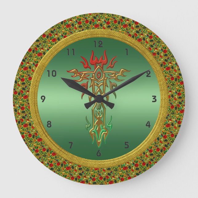 Redondo Grande Reloj de cruz religioso (Anverso)