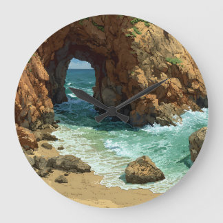 Redondo Grande Reloj de cueva de arte pixelado en la playa