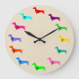 Redondo Grande Reloj de Dachshund colorido