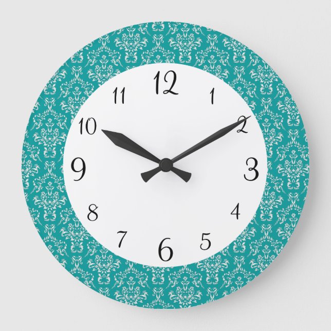Redondo Grande Reloj de damasco verde azulado (Anverso)