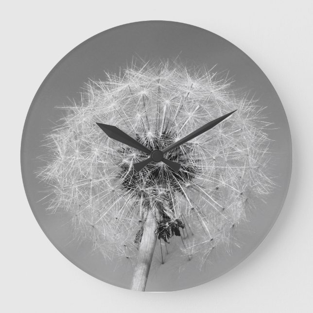 Redondo Grande Reloj de Dandelion monocromo (Anverso)