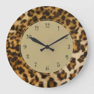 Redondo Grande Reloj de decoración de leopardo natural