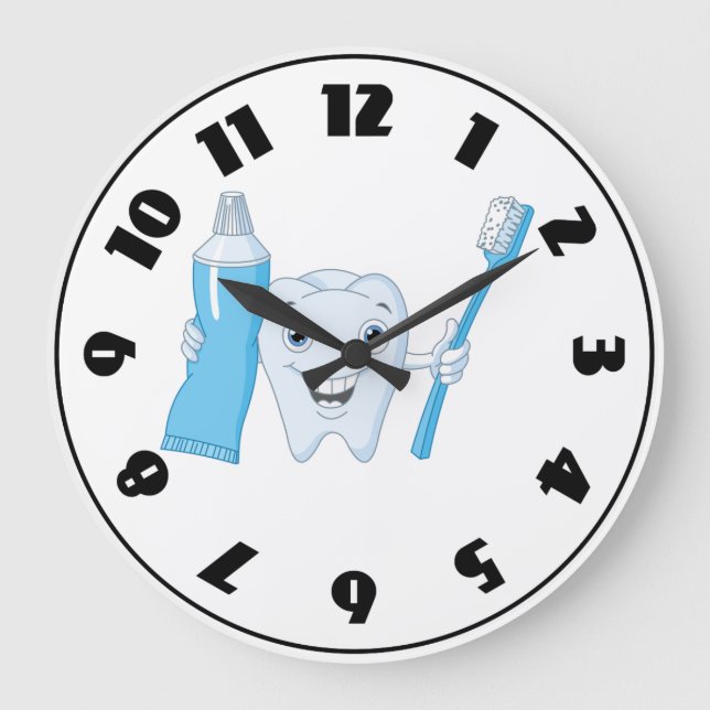 Redondo Grande Reloj de Diente y Cepillo de Dientes (Anverso)