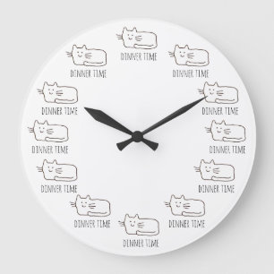 Redondo Grande Reloj de Dinnertime de Gato Hambriento de Dibujos