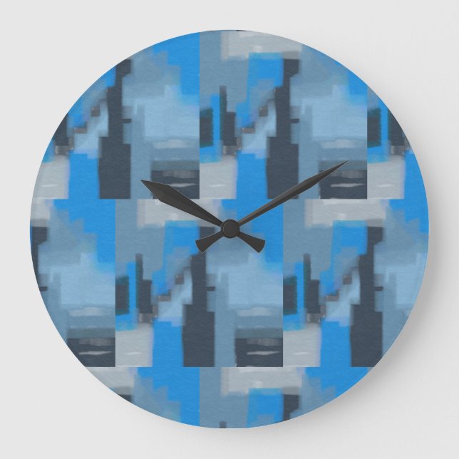 Redondo Grande Reloj de diseño abstracto en azul (Anverso)