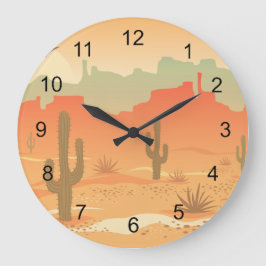 Redondo Grande Reloj de diseño de cactus del desierto