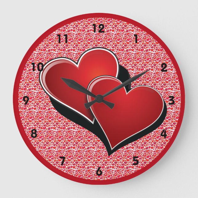 Redondo Grande Reloj de diseño de corazones (Anverso)