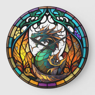 Redondo Grande Reloj de diseño de dragón de vidrio contenido