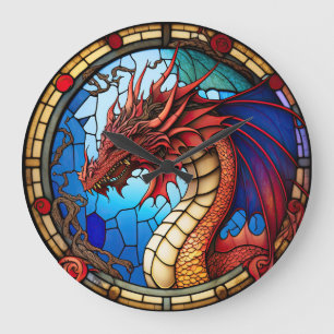 Redondo Grande Reloj de diseño de dragón de vidrio contenido