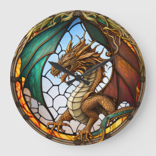 Redondo Grande Reloj de diseño de dragón de vidrio contenido