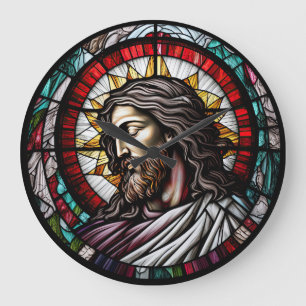 Redondo Grande Reloj de diseño de Jesús de vidrio contenido