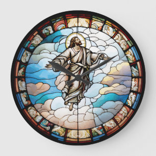 Redondo Grande Reloj de diseño de Jesús de vidrio contenido