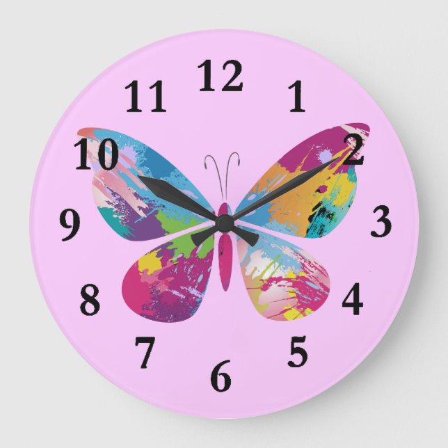 Redondo Grande Reloj de diseño de mariposa con salpicado de pintu (Anverso)