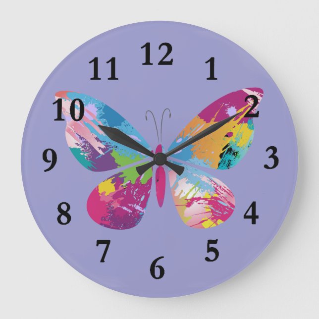 Redondo Grande Reloj de diseño de mariposa con salpicado de pintu (Anverso)