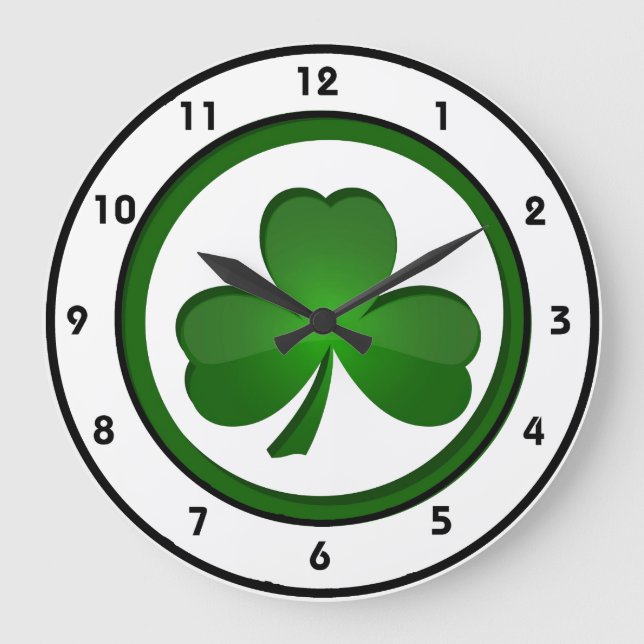 Redondo Grande Reloj de diseño de Shamrock (Anverso)