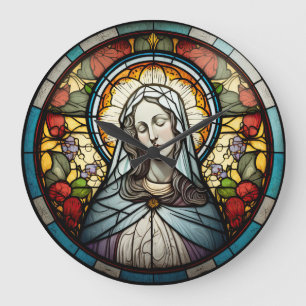 Redondo Grande Reloj de diseño de Virgen de Vidrio Manchado