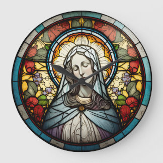 Redondo Grande Reloj de diseño de Virgen de Vidrio Manchado