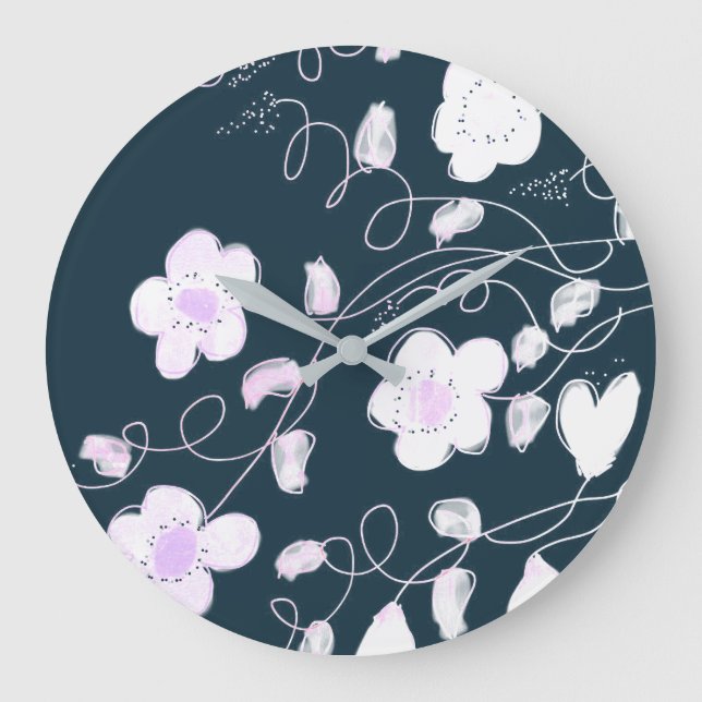 Redondo Grande Reloj De Diseño En Blanco Y Azul (Anverso)