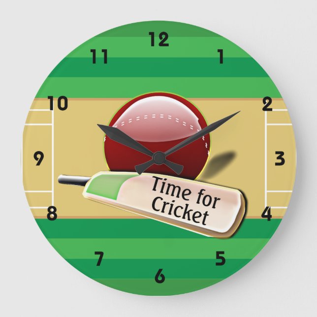 Redondo Grande Reloj de diseño para deportes de cricket (Anverso)