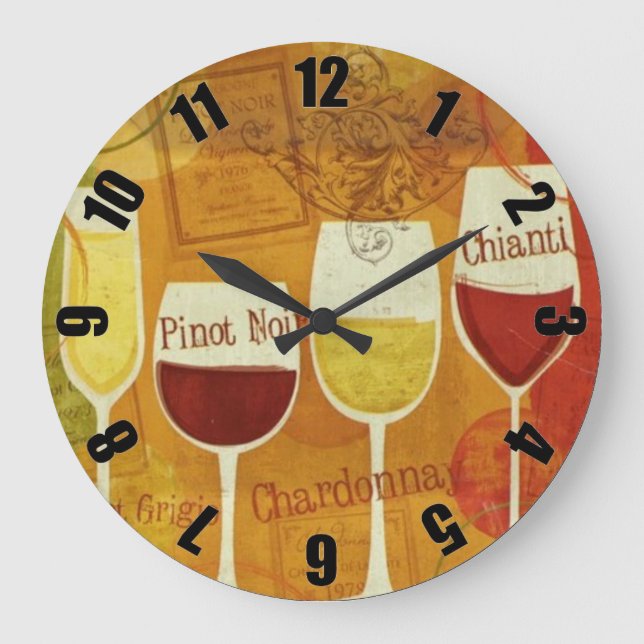 Redondo Grande Reloj de diseño personalizado de cristal de vino (Anverso)