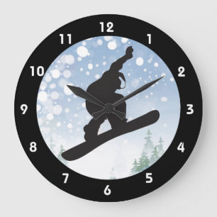 Redondo Grande Reloj de diseño Snowboarding
