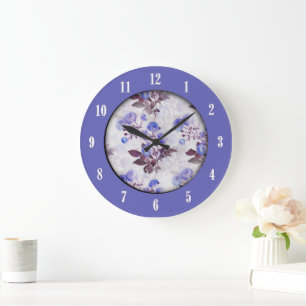 Redondo Grande Reloj de doce números florales púrpura bonito