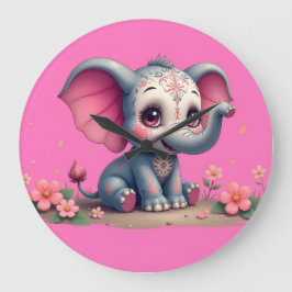 Redondo Grande Reloj de elefante rosa