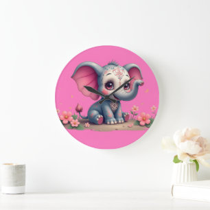 Redondo Grande Reloj de elefante rosa