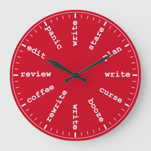 Redondo Grande Reloj de escritor gracioso de escritor en rojo