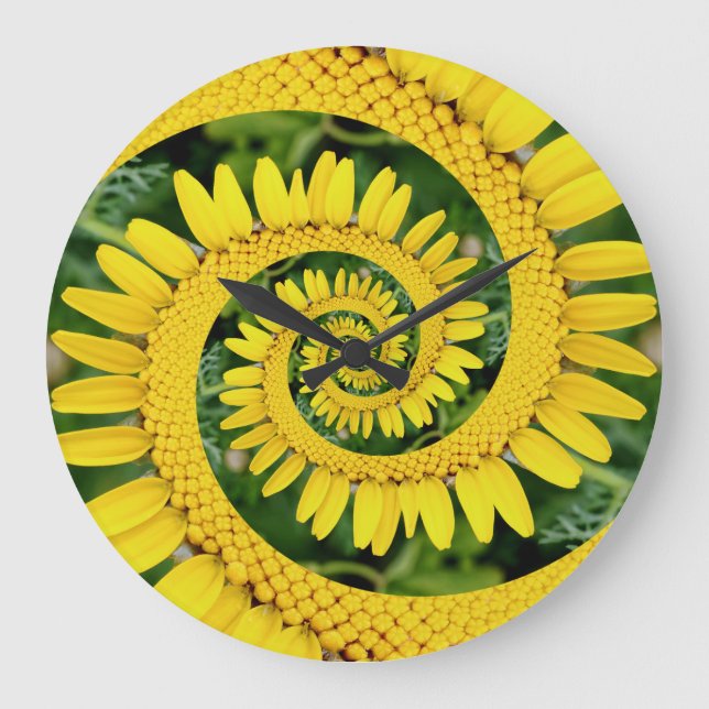 Redondo Grande Reloj de espiral floral amarillo (Anverso)