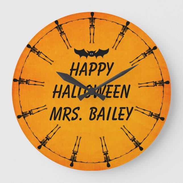 Redondo Grande Reloj de esqueleto de personalizado Halloween (Anverso)