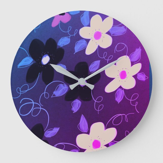 Redondo Grande Reloj De Estilo Con Púrpura (Anverso)