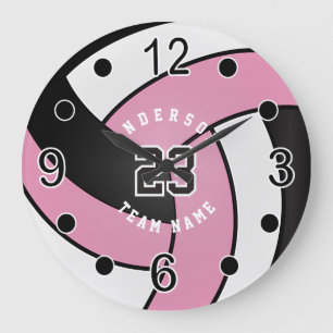 Redondo Grande Reloj de estilo voleibol rosa