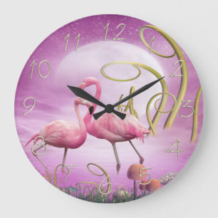 Redondo Grande Reloj de flamencos rosados de Wonderland
