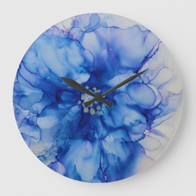 Redondo Grande Reloj de flor azul abstracto (Anverso)