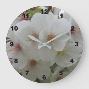 Redondo Grande Reloj de flor blanco