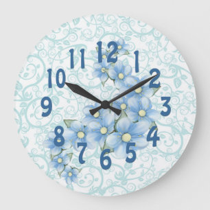 Redondo Grande reloj de flores azul bonito