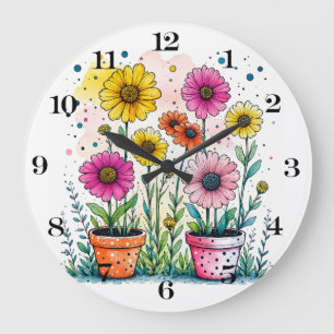 Redondo Grande Reloj de flores en una maceta
