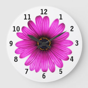 Redondo Grande Reloj de flores rosadas