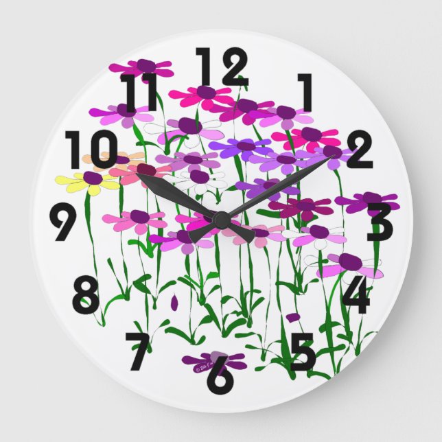 Redondo Grande Reloj de flores silvestres (Anverso)