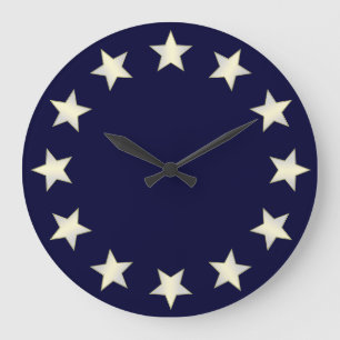 Redondo Grande Reloj de fondo azul de las estrellas blancas