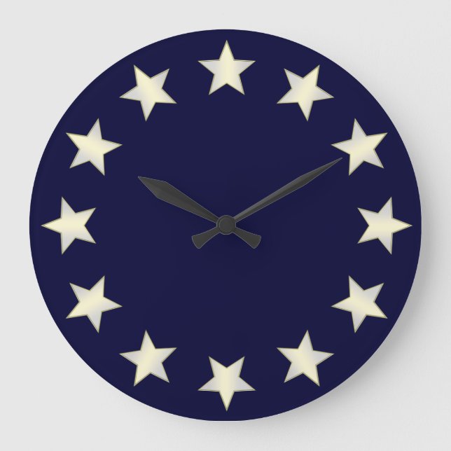 Redondo Grande Reloj de fondo azul de las estrellas blancas (Anverso)