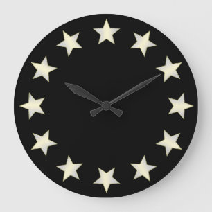 Redondo Grande Reloj de fondo negro de las estrellas blancas
