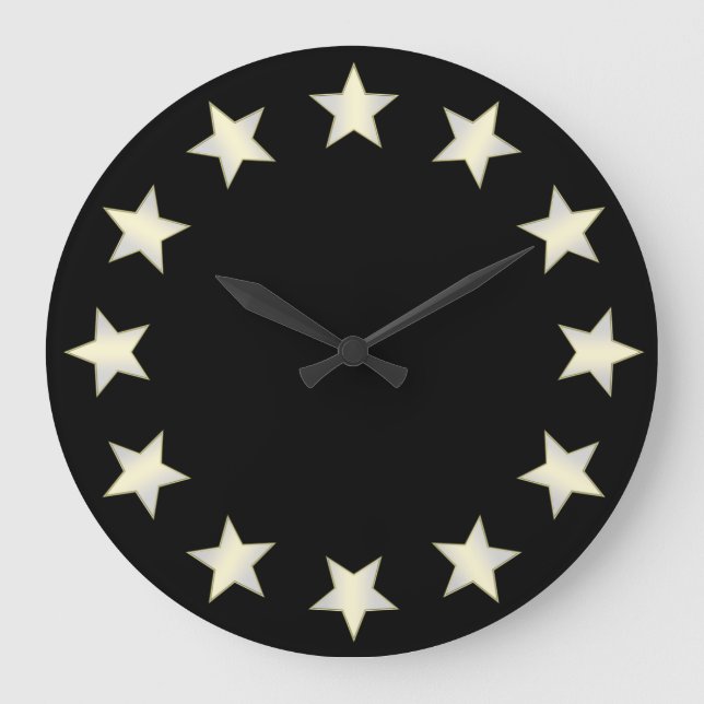Redondo Grande Reloj de fondo negro de las estrellas blancas (Anverso)