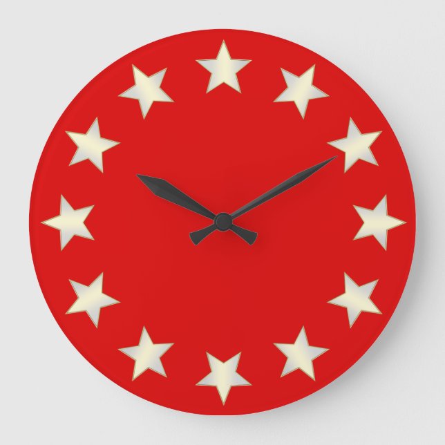 Redondo Grande Reloj de fondo rojo de las estrellas blancas (Anverso)