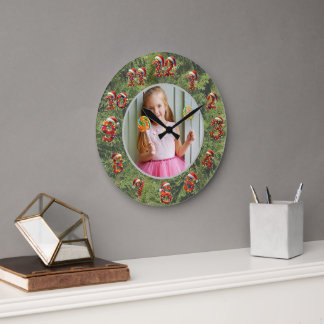 Redondo Grande Reloj de Foto Personalizado | Regalo de Navidad