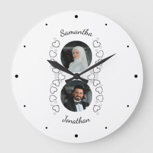 Redondo Grande Reloj de fotos de parejas de bodas personalizadas 